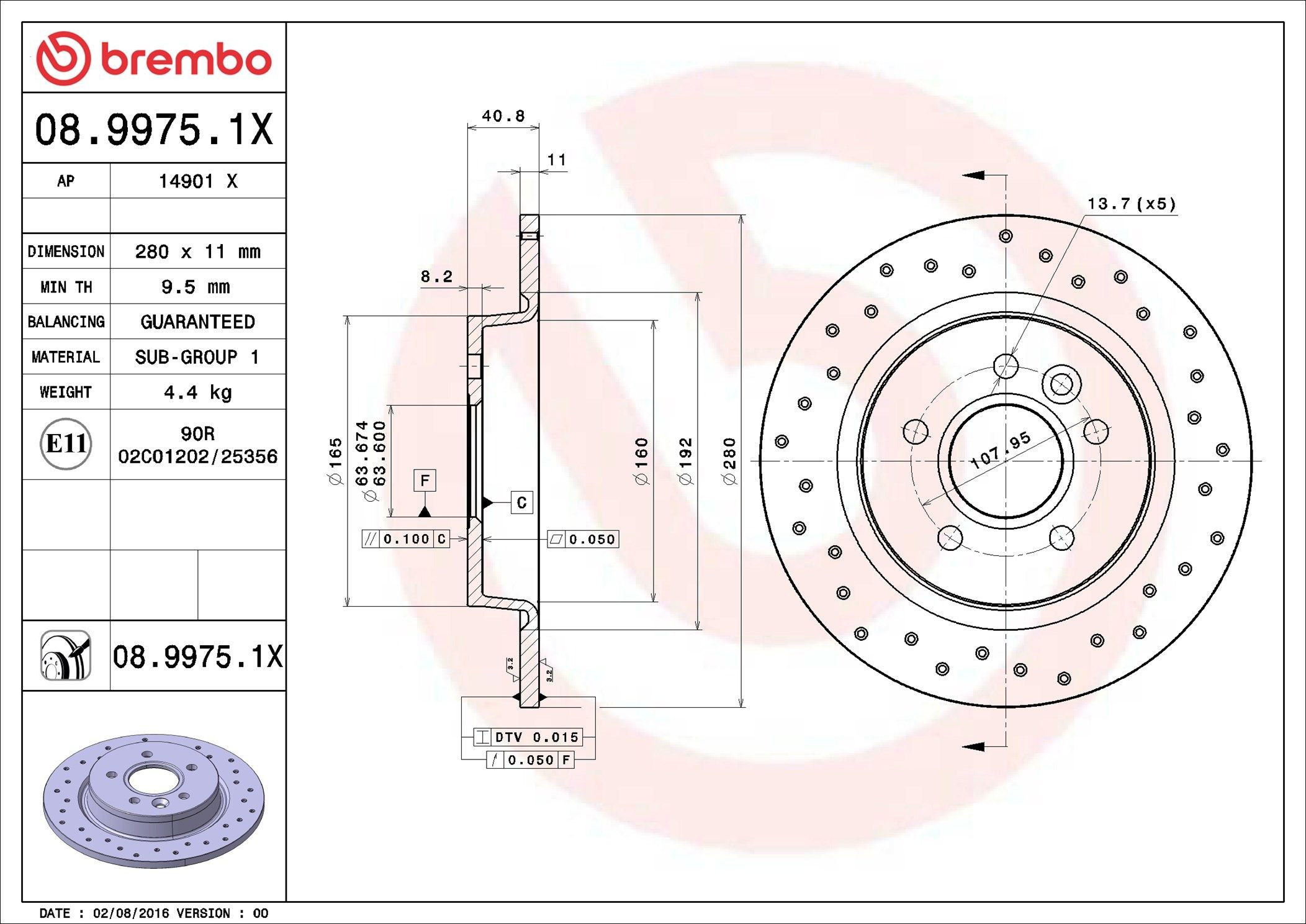 Задний тормозной диск Brembo 0899751X цена, от 29.53 USD
