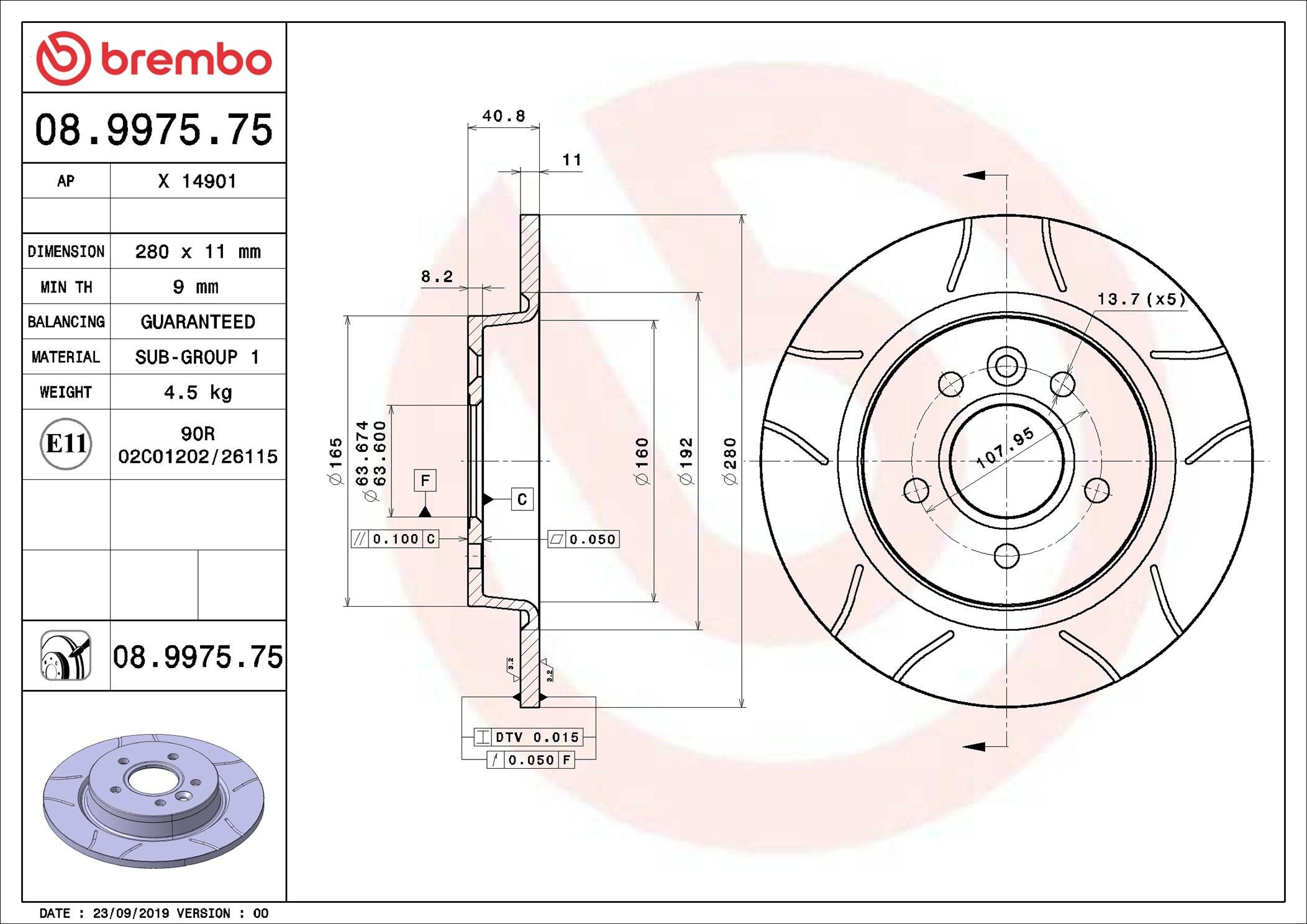 Купить 08997575 Brembo Диск тормозной задний