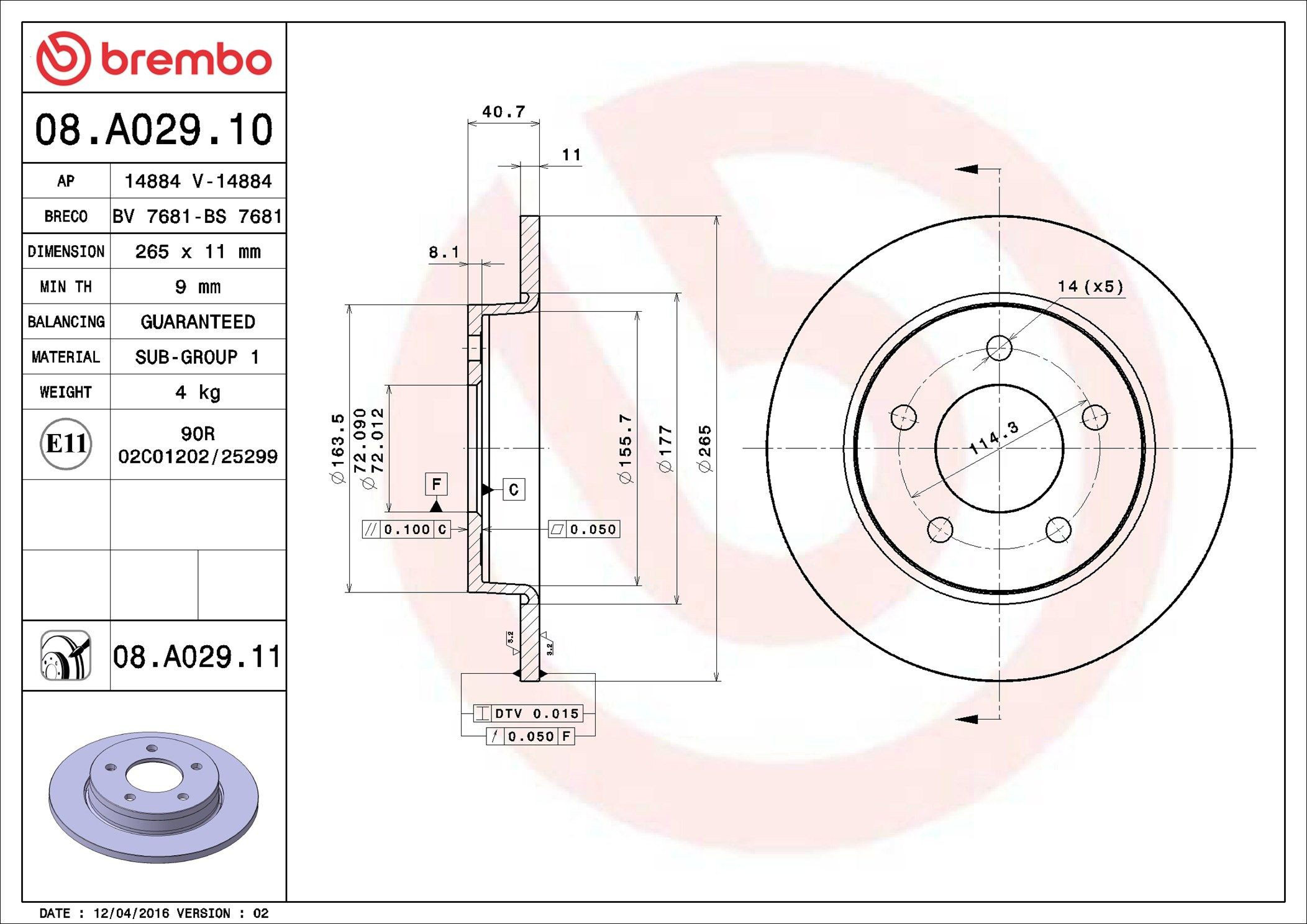 Задний тормозной диск Brembo 08A02911 цена, от 34.46 USD