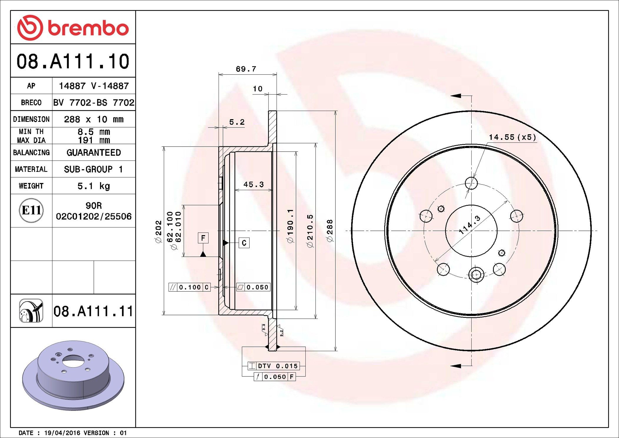 Задний тормозной диск Brembo 08A11111 цена, от 36.78 USD