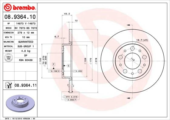 08A11211 Brembo Дисковый тормоз