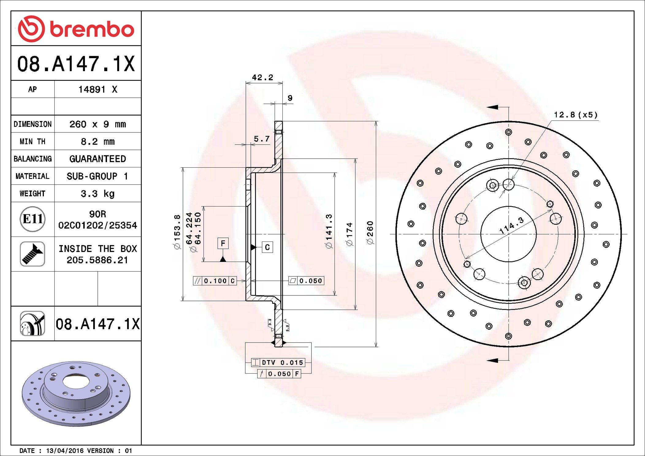 Тормозные диски 08A1471X Brembo