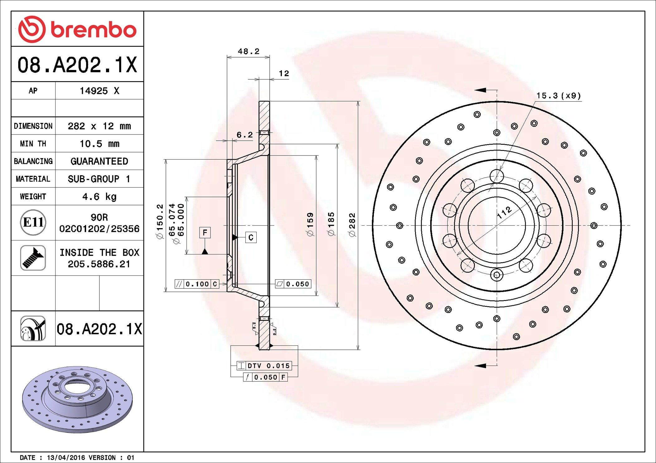 Задний тормозной диск Brembo 08A2021X цена, от 63.74 USD