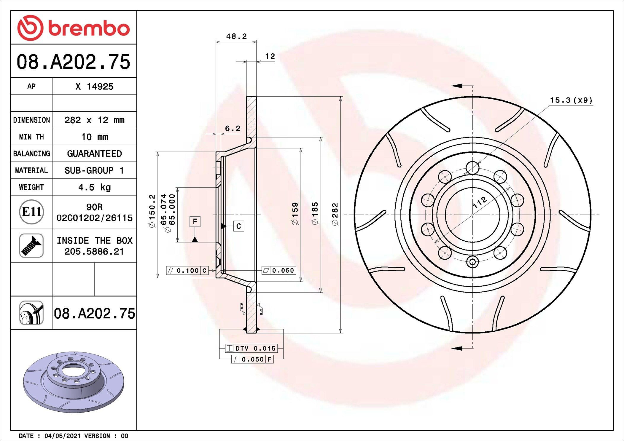 08A20275 Brembo Дисковый тормоз