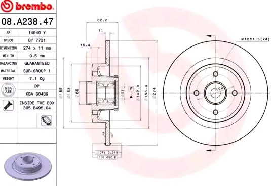 Задний тормозной диск Brembo 08A23847 цена, от 46.19 USD