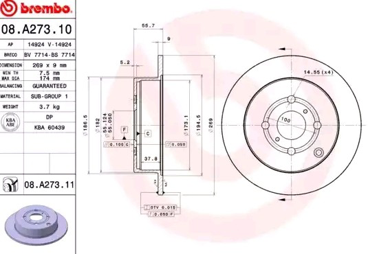 Купить 08A27311 Brembo Диск тормозной задний