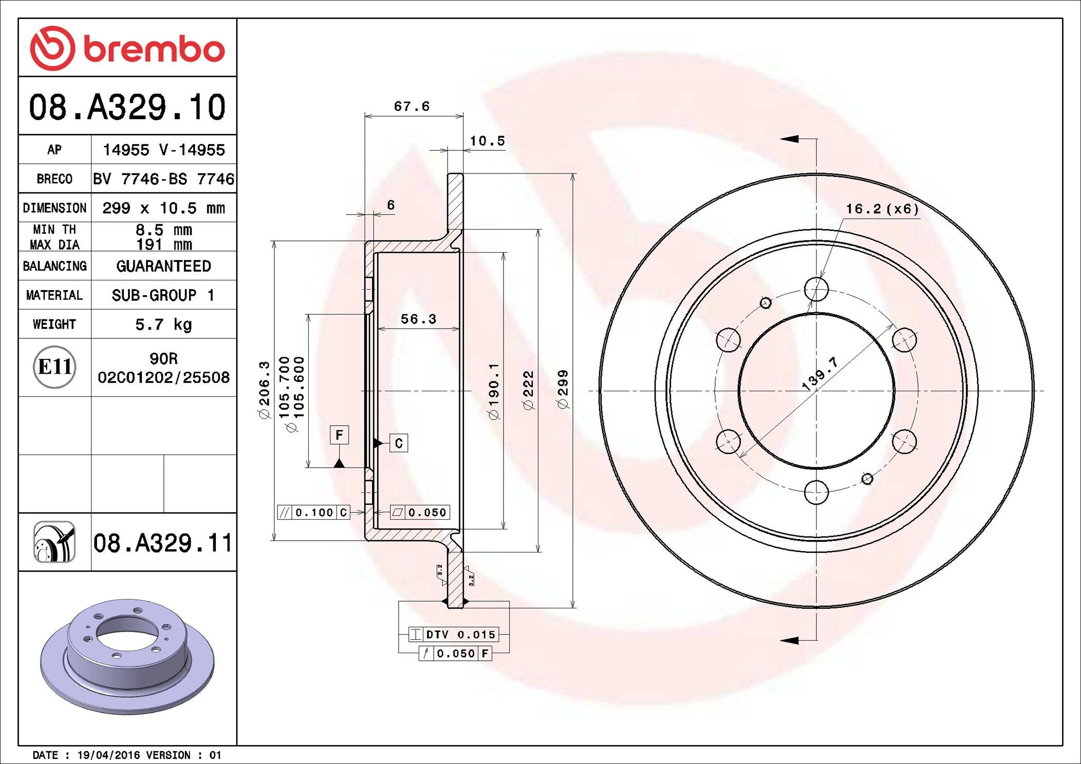 Задний тормозной диск Brembo 08A32911 цена, от 34.80 USD