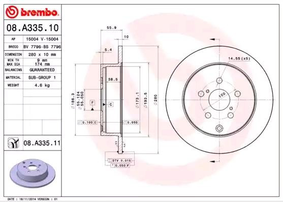 Задний тормозной диск Brembo 08A33511 цена, от 38.82 USD