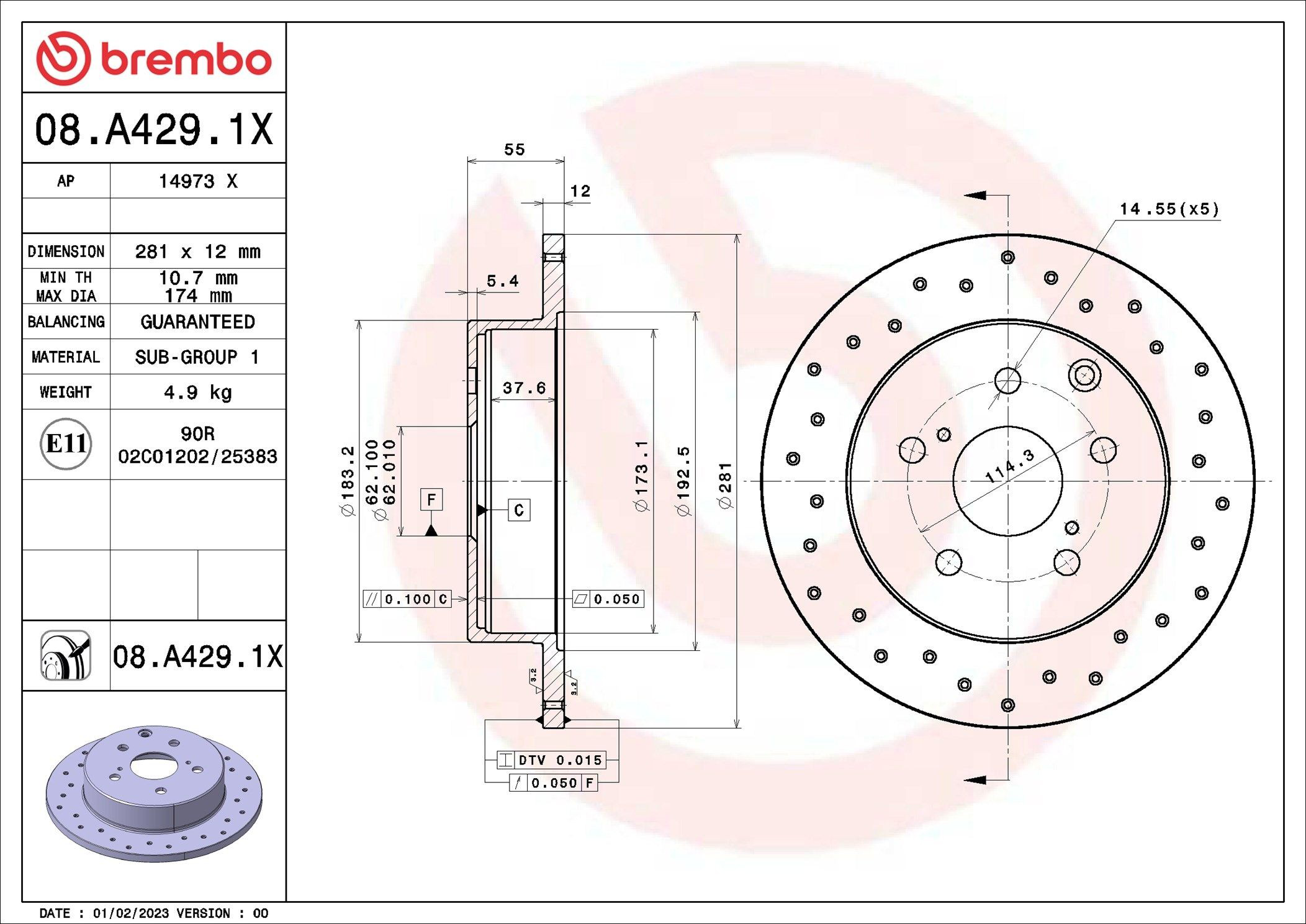 Задний тормозной диск Brembo 08A4291X цена, от 34.85 USD