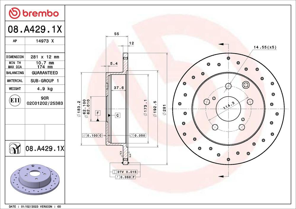 Задний дисковый тормоз Brembo 08A4291X