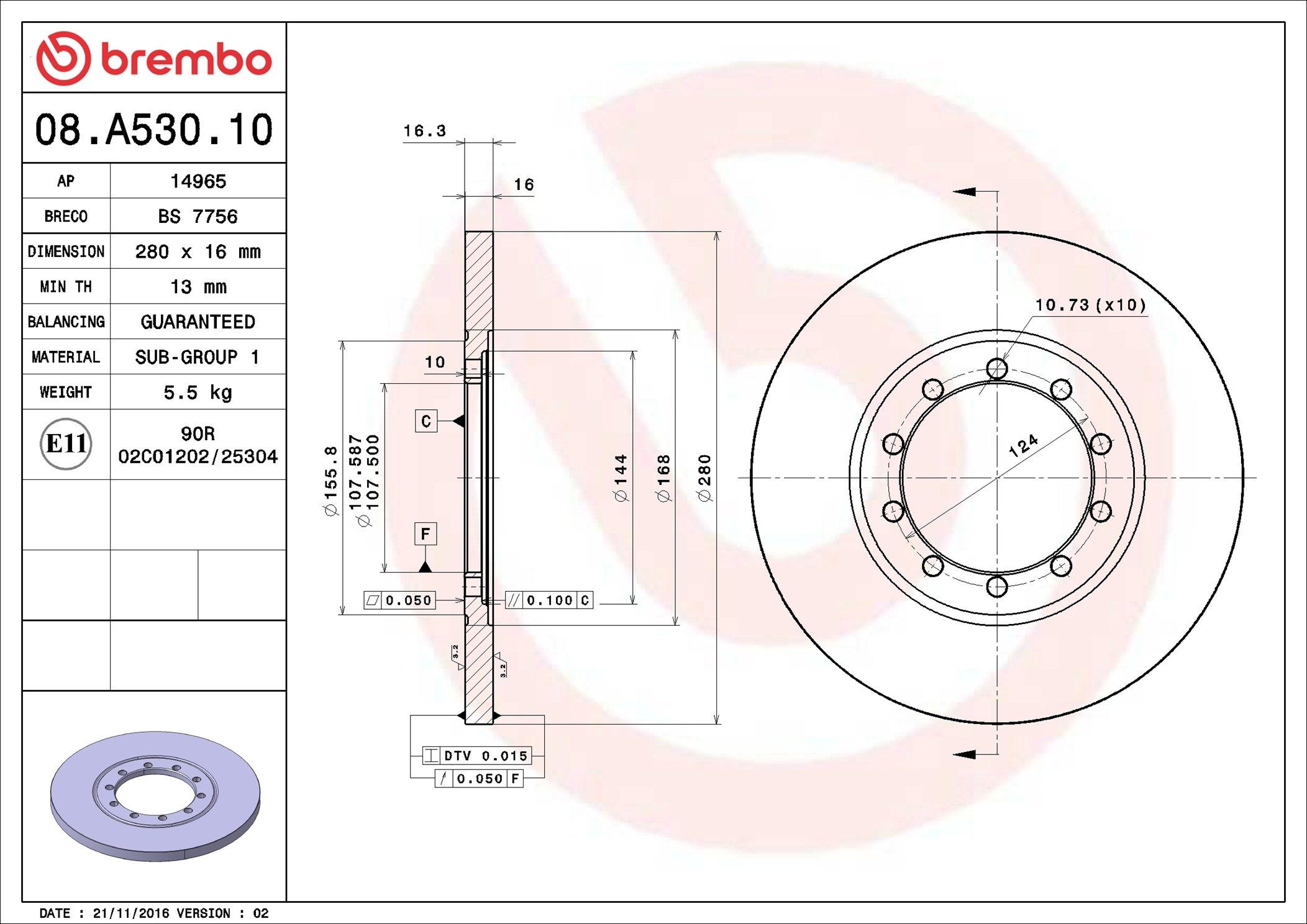 Купить 08A53010 Brembo Диск тормозной задний