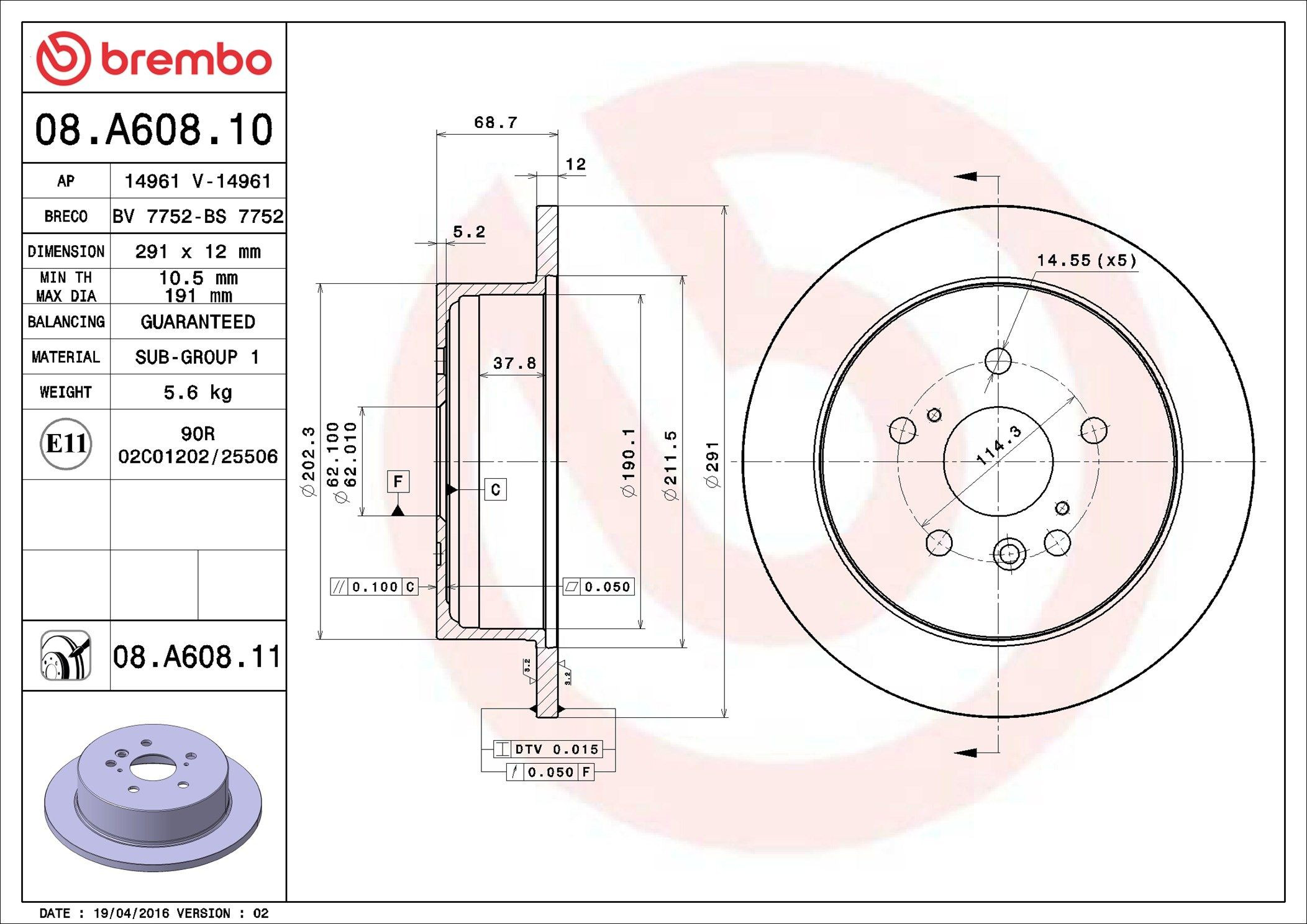 Купить 08A60811 Brembo Диск тормозной задний