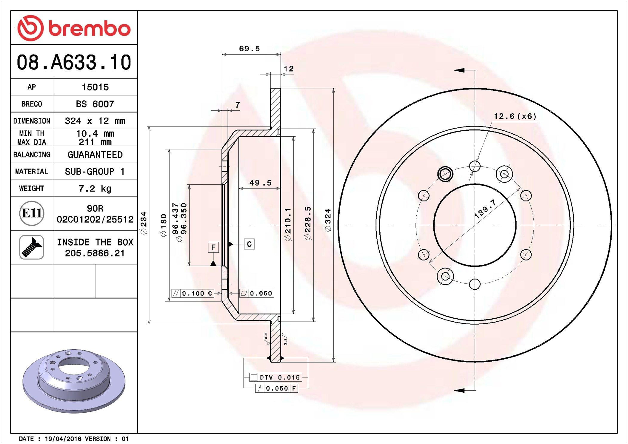 Задний тормозной диск Brembo 08A63310 цена, от 49.29 USD