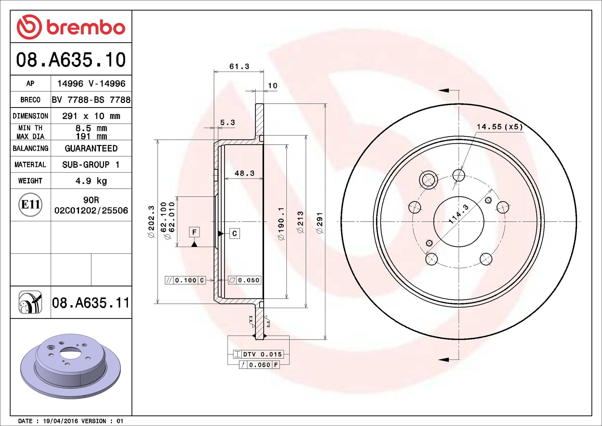 Задний тормозной диск Brembo 08A63511 цена, от 40.22 USD