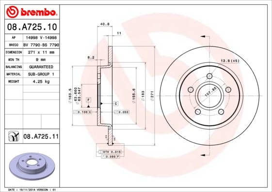 Задний тормозной диск Brembo 08A72510 цена, от 35.19 USD