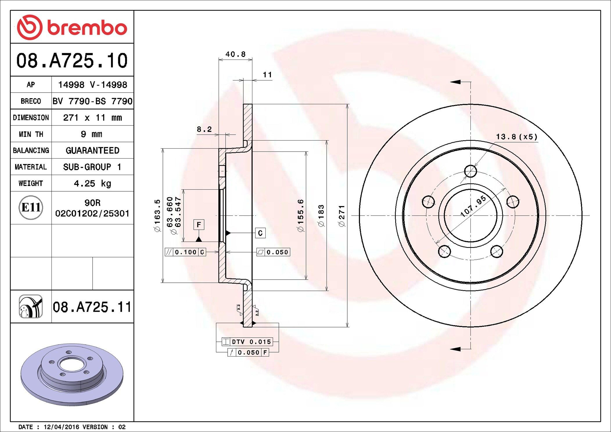 Задний тормозной диск Brembo 08A72510 цена, от 35.19 USD