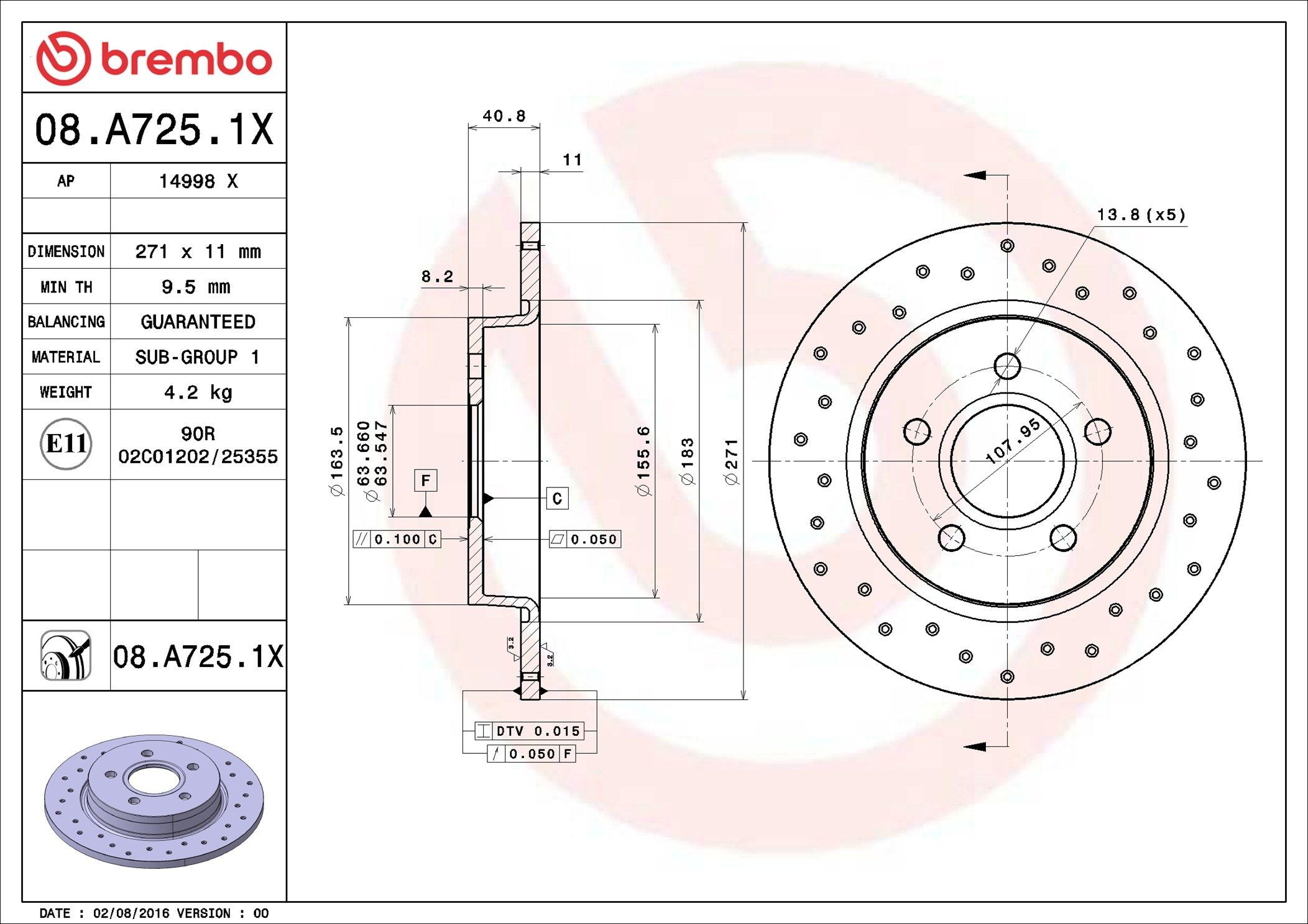 Купить 08A7251X Brembo Диск тормозной задний