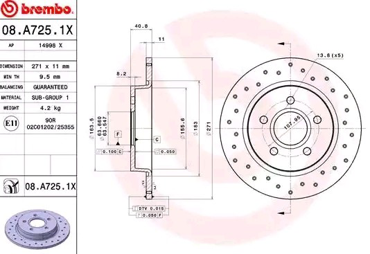 Задний дисковый тормоз Brembo 08A7251X