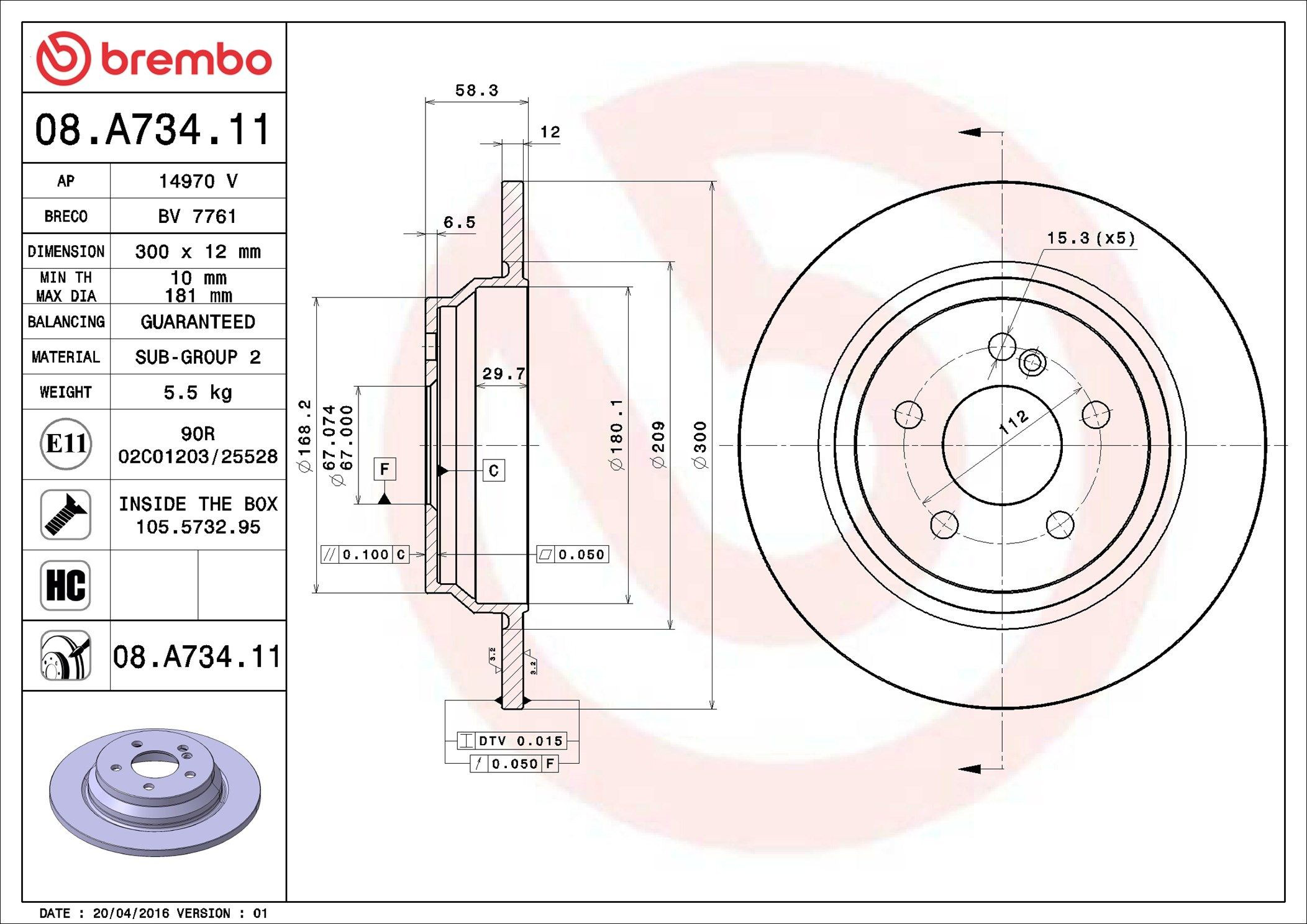 Задний тормозной диск Brembo 08A73411 цена, от 54.09 USD