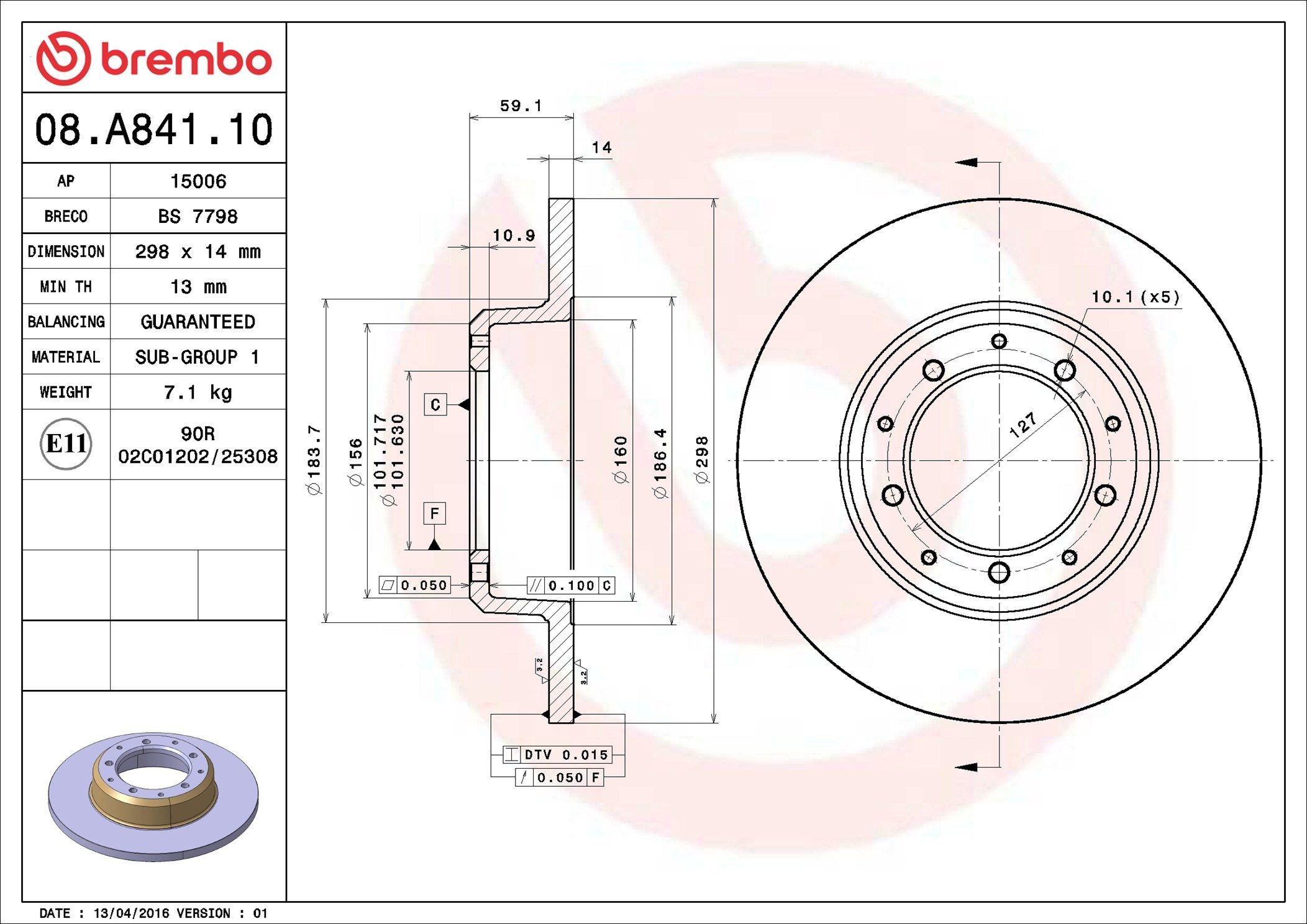 Задний тормозной диск Brembo 08A84110 цена, от 48.26 USD