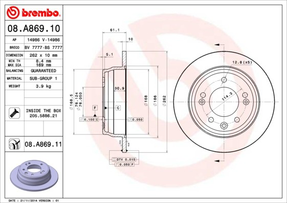 08A86910 Brembo Дисковый тормоз
