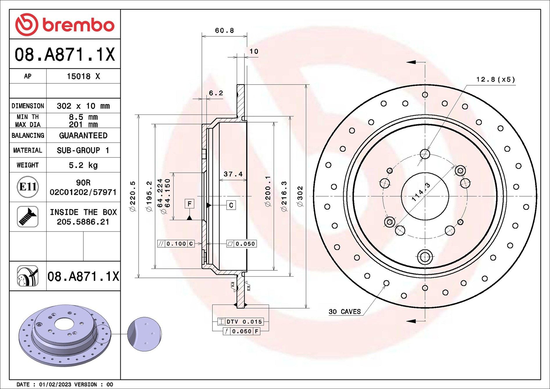 Купить 08A8711X Brembo Диск тормозной задний