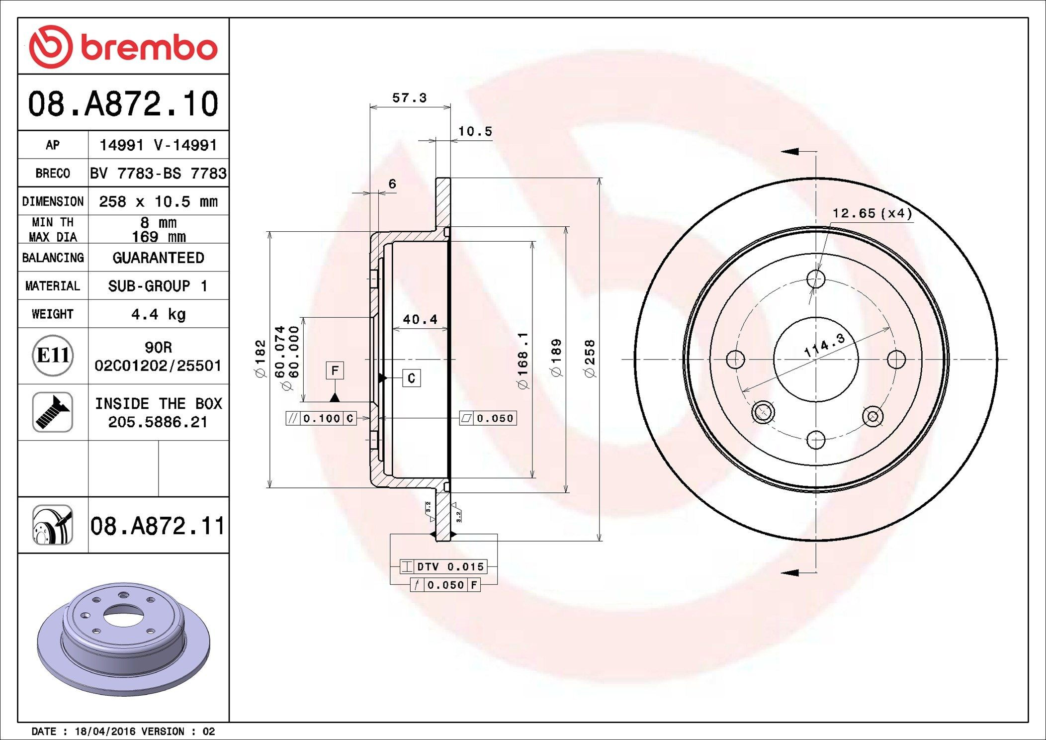 Купить 08A87211 Brembo Диск тормозной задний