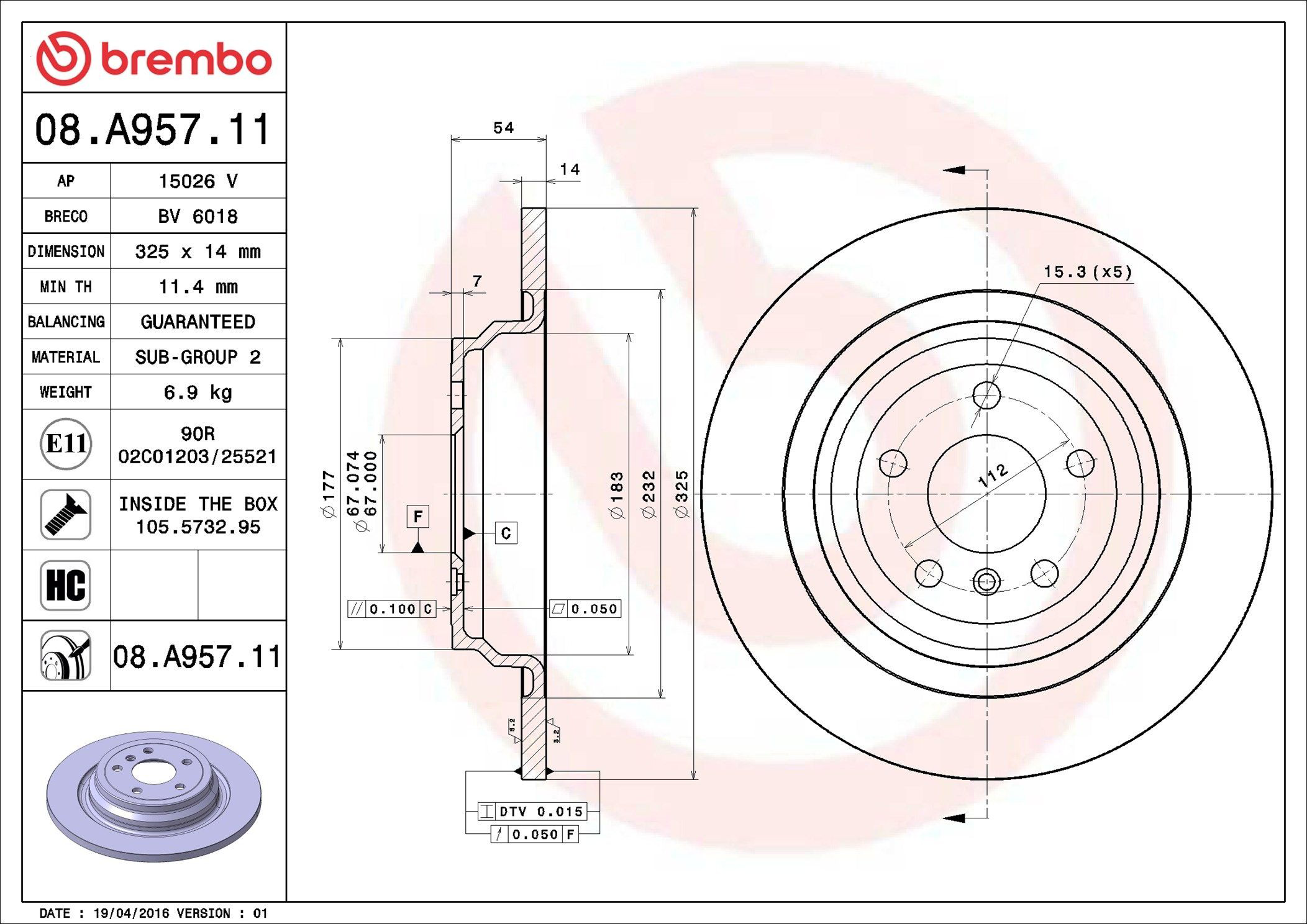 Тормозные диски 08A95711 Brembo