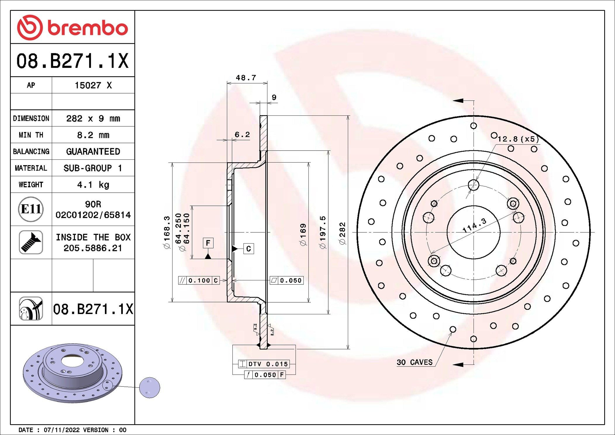 Тормозные диски 08B2711X Brembo