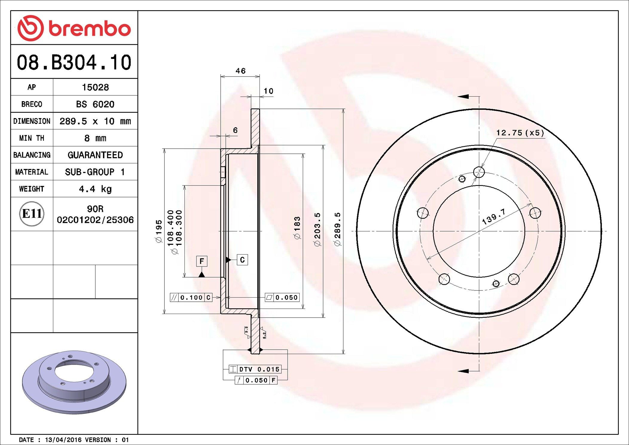 Тормоз дисковый передний Brembo 08B30410 цена, от 30.45 USD