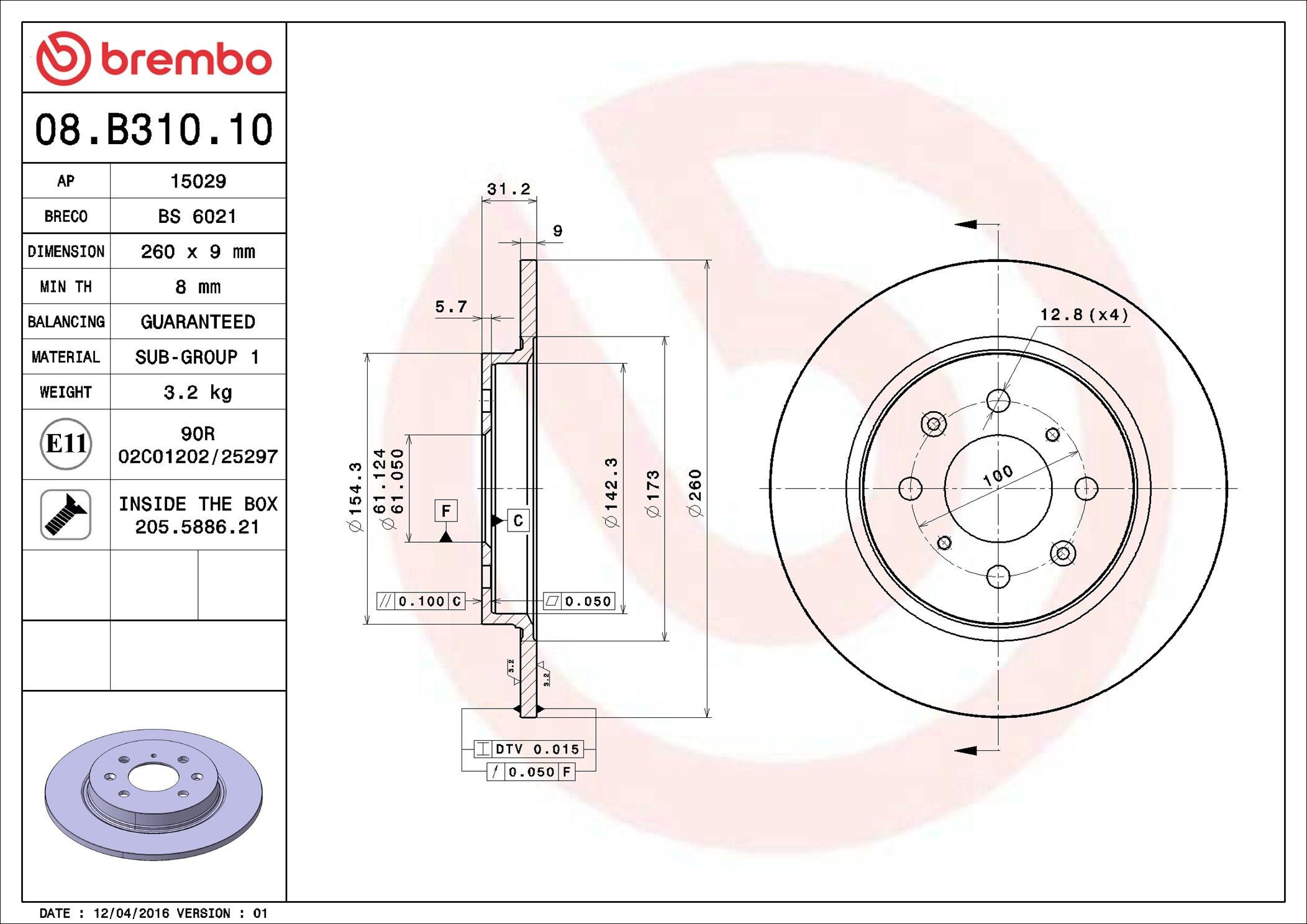 Задний тормозной диск Brembo 08B31010 цена, от 33.92 USD