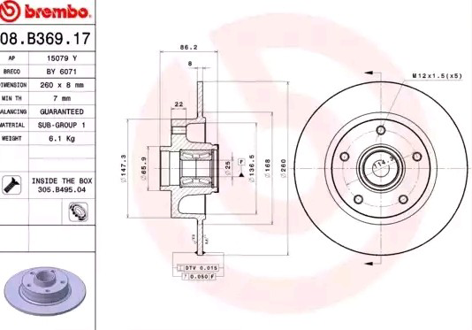 08B36917 Brembo Дисковый тормоз