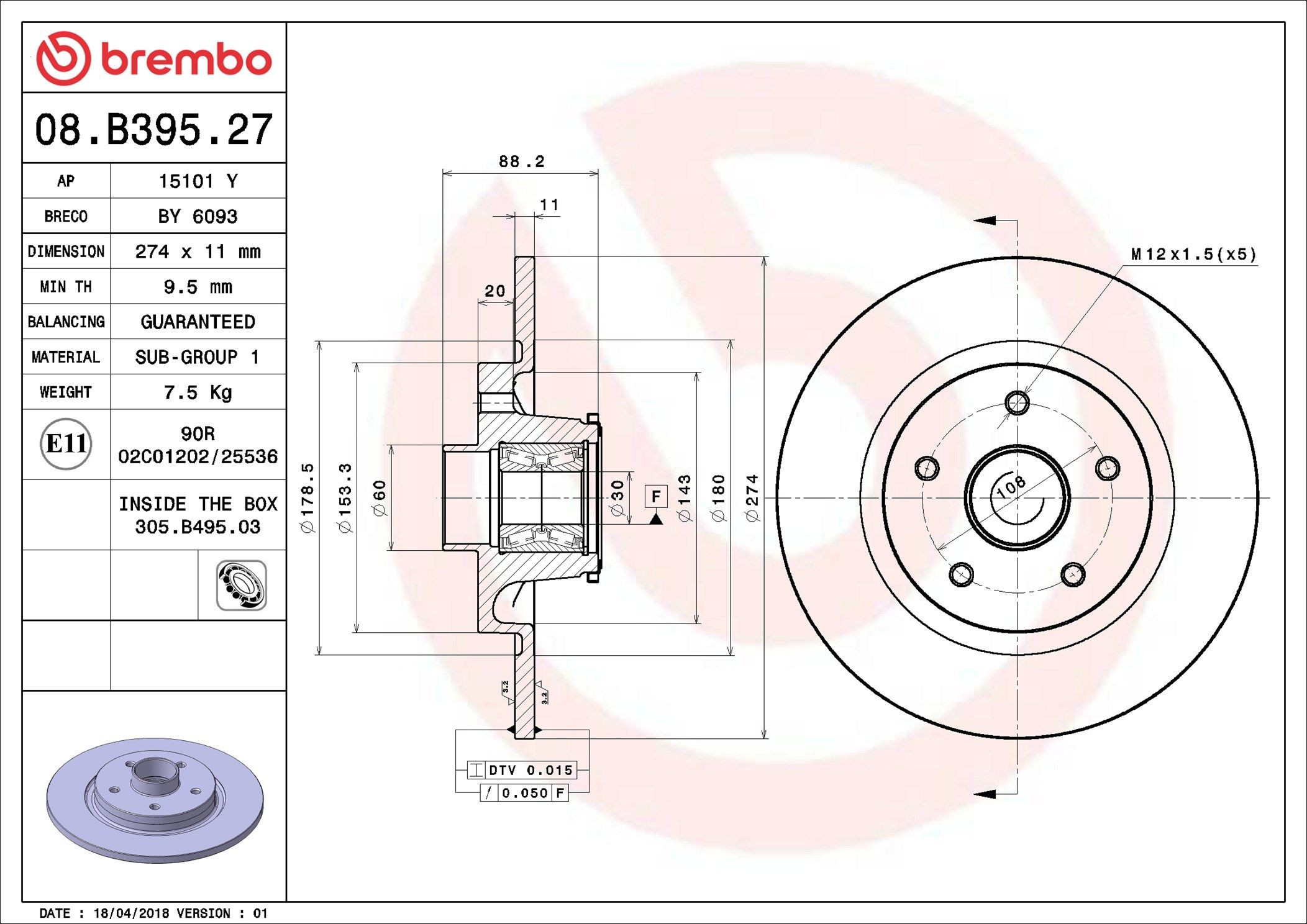 Задний тормозной диск Brembo 08B39527 цена, от 109.59 USD
