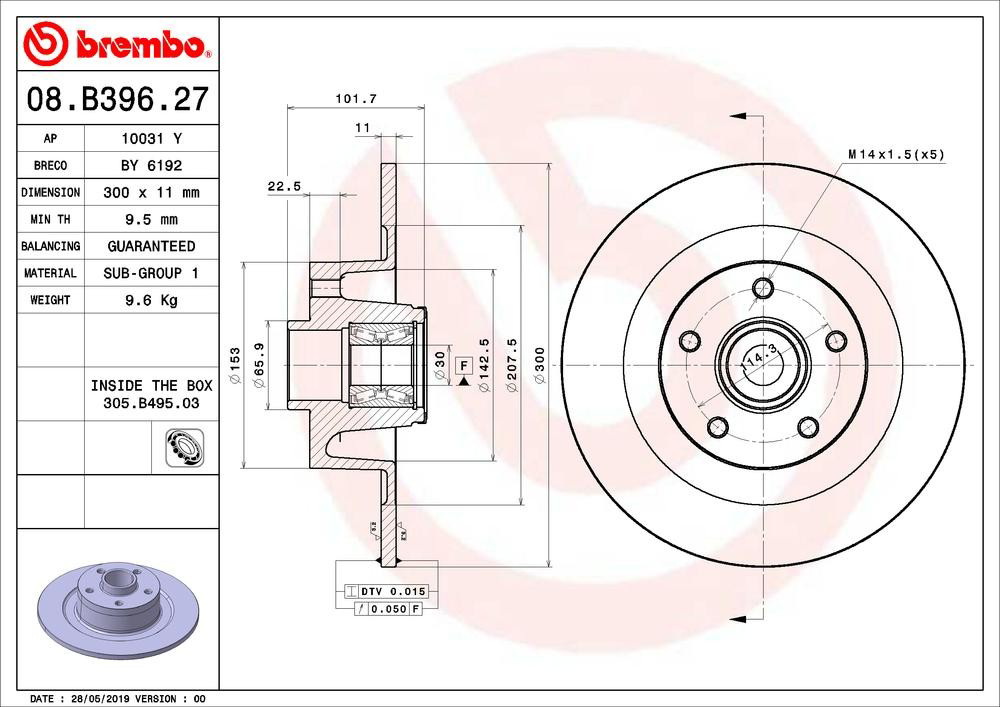 Купить 08B39627 Brembo Диск тормозной задний