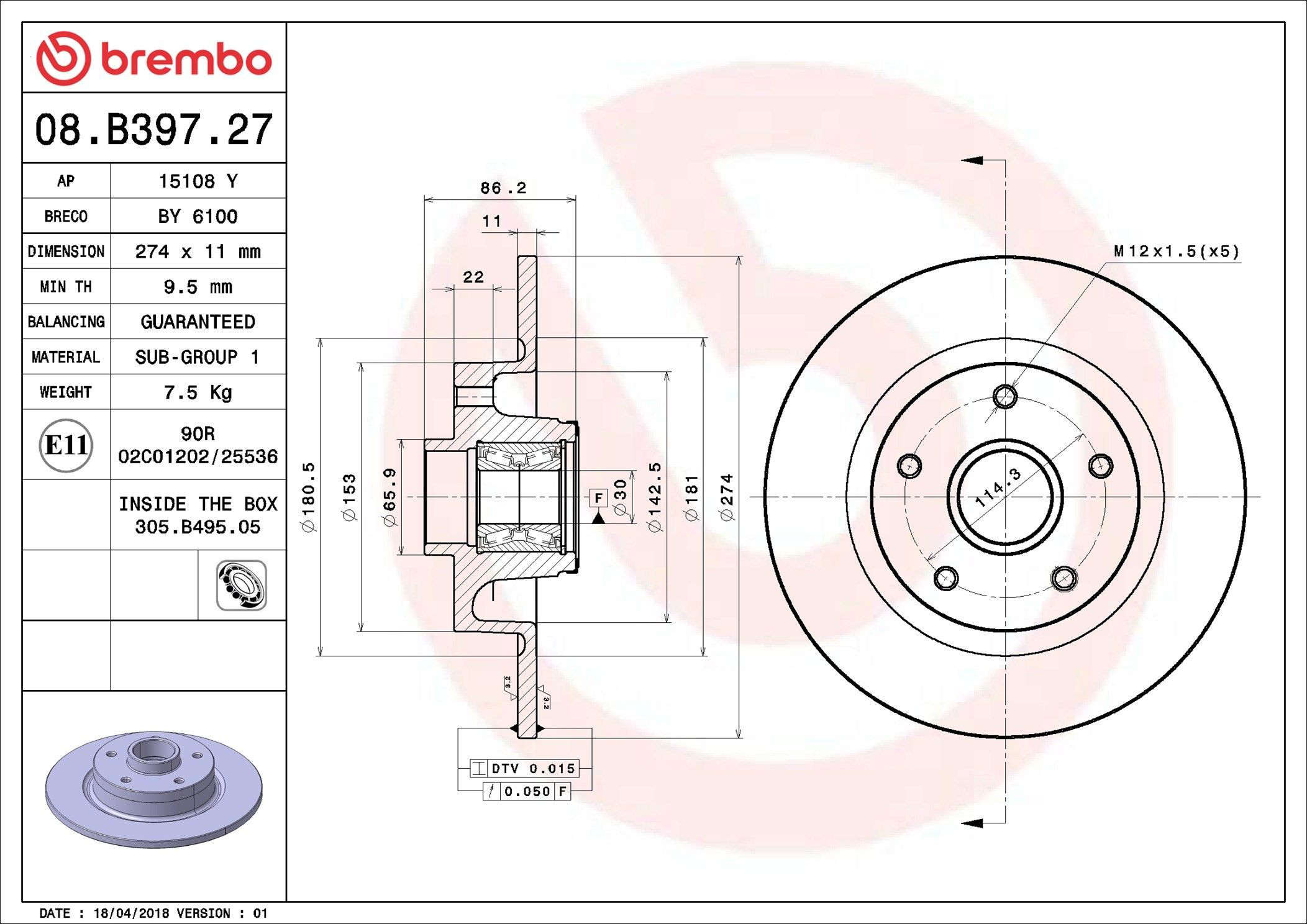 Тормозные диски 08B39727 Brembo