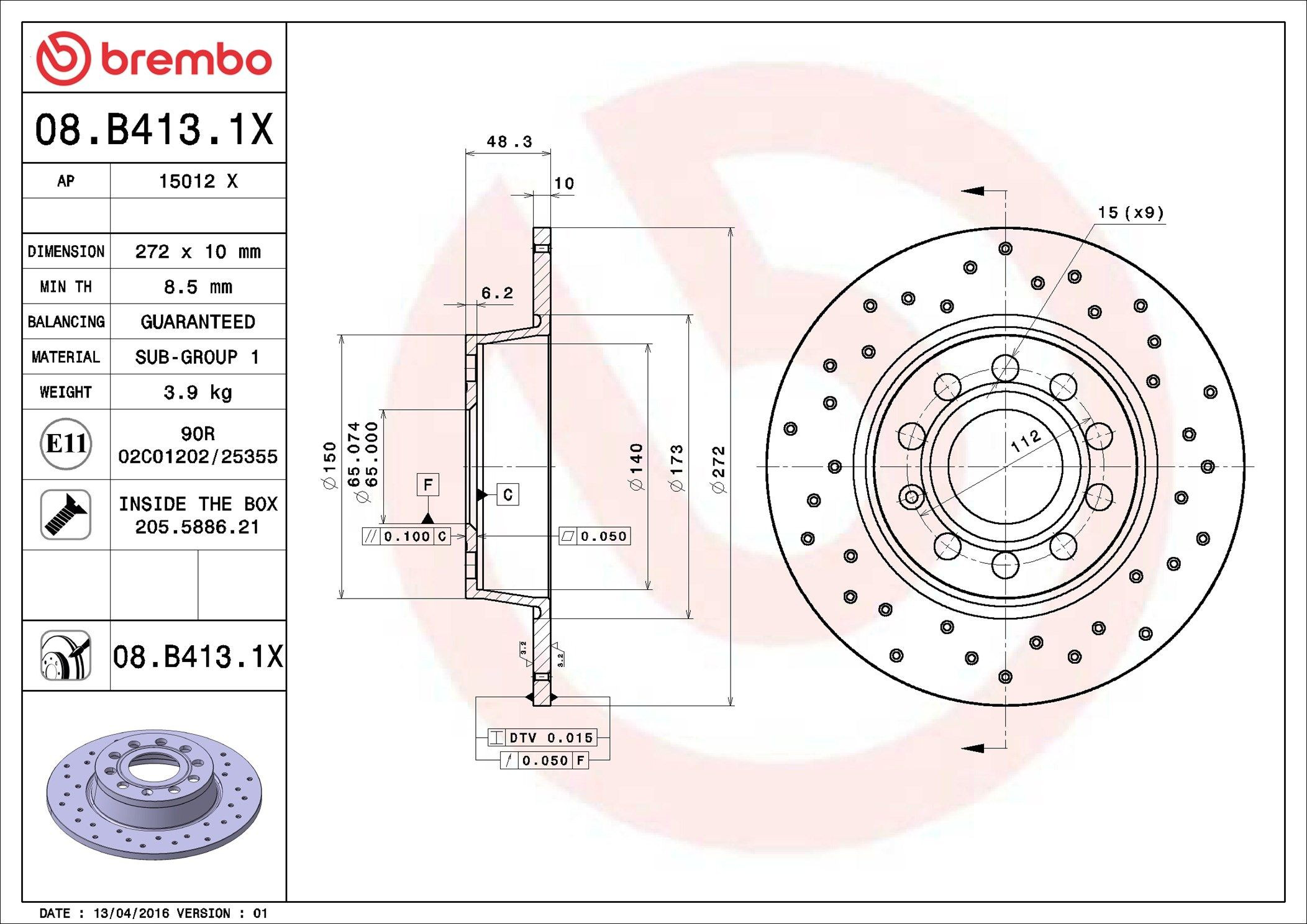 Задний тормозной диск Brembo 08B4131X цена, от 50.46 USD