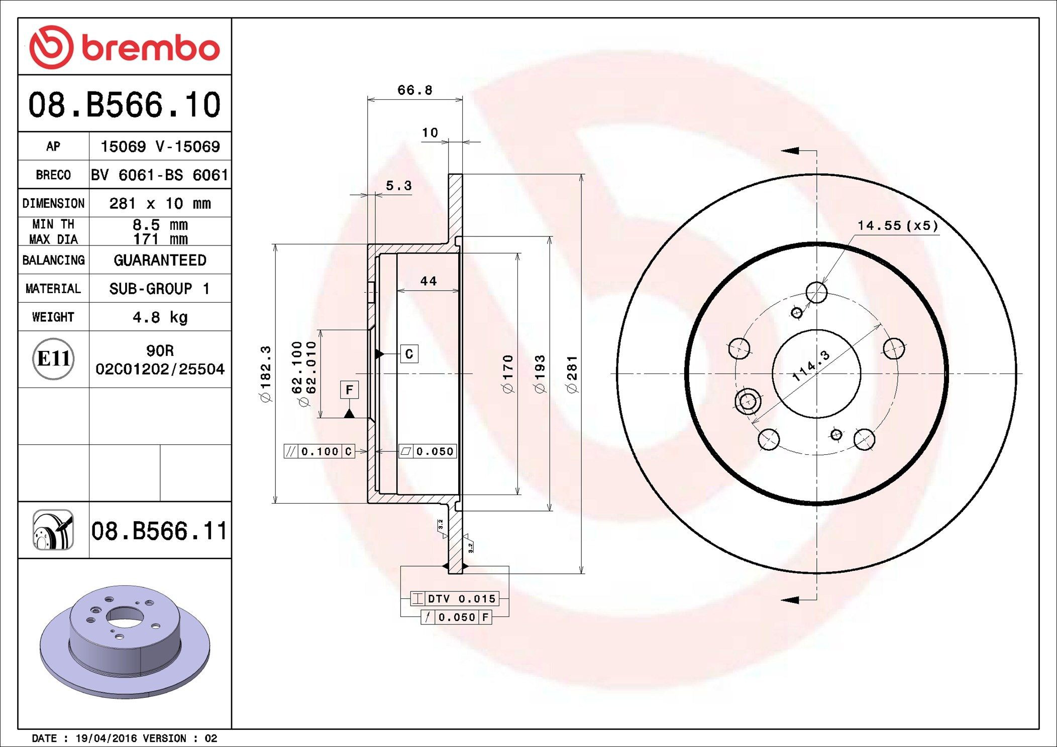 Задний тормозной диск Brembo 08B56611 цена, от 45.74 USD