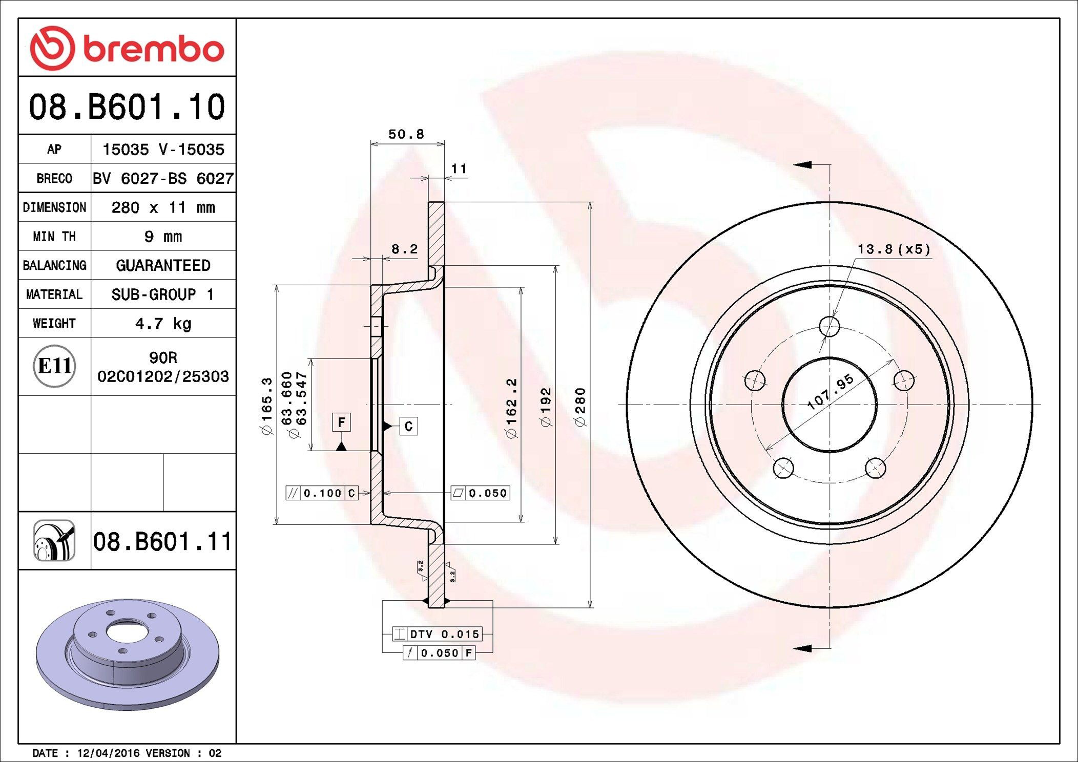 Задний тормозной диск Brembo 08B60111 цена, от 44.34 USD
