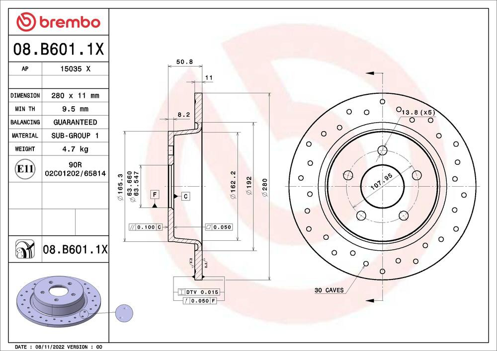 Задний дисковый тормоз Brembo 08B6011X