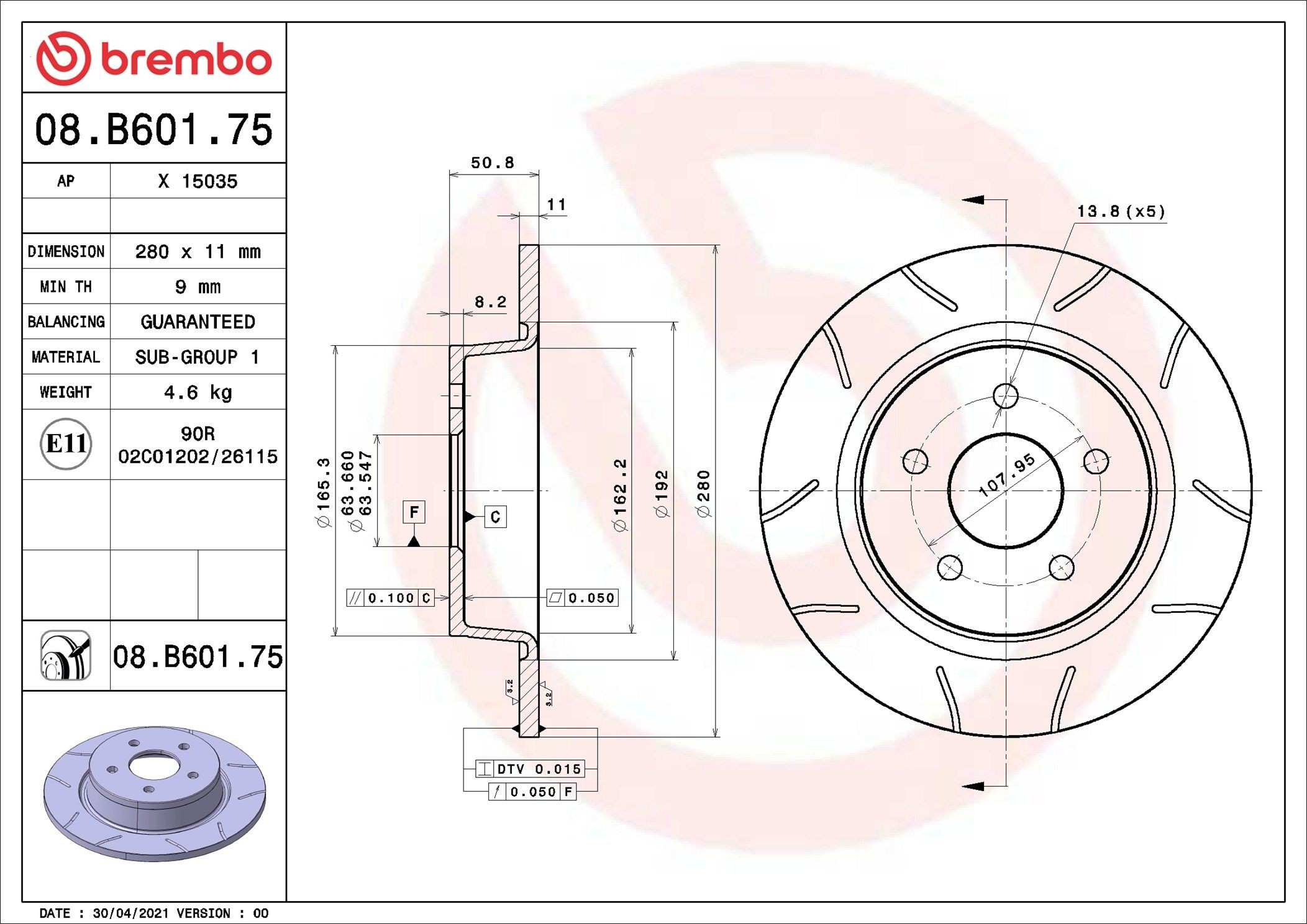 Задний тормозной диск Brembo 08B60175 цена, от 56.87 USD