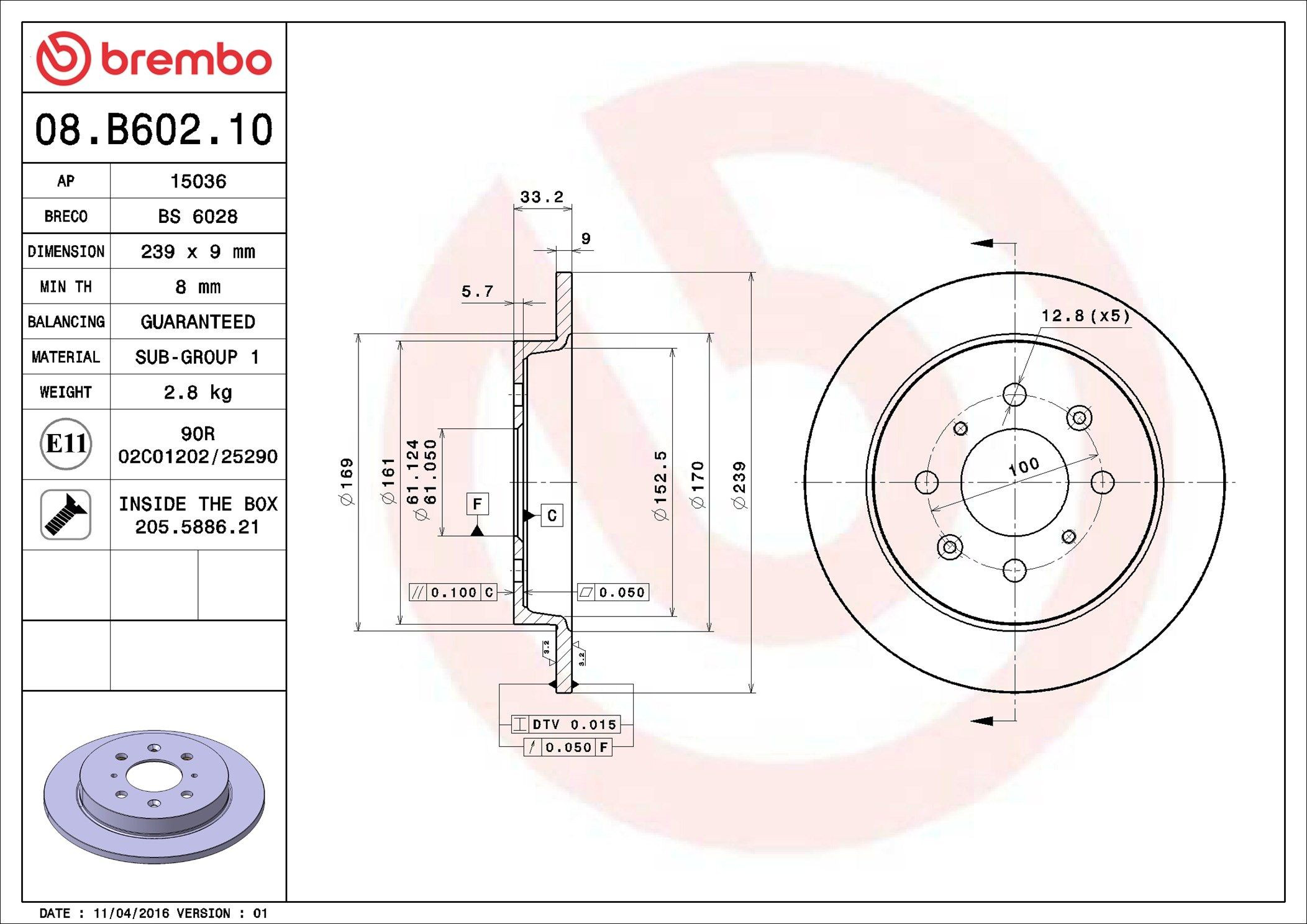 Задний тормозной диск Brembo 08B60210 цена, от 26.39 USD