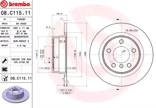 08C11511 Brembo Дисковый тормоз