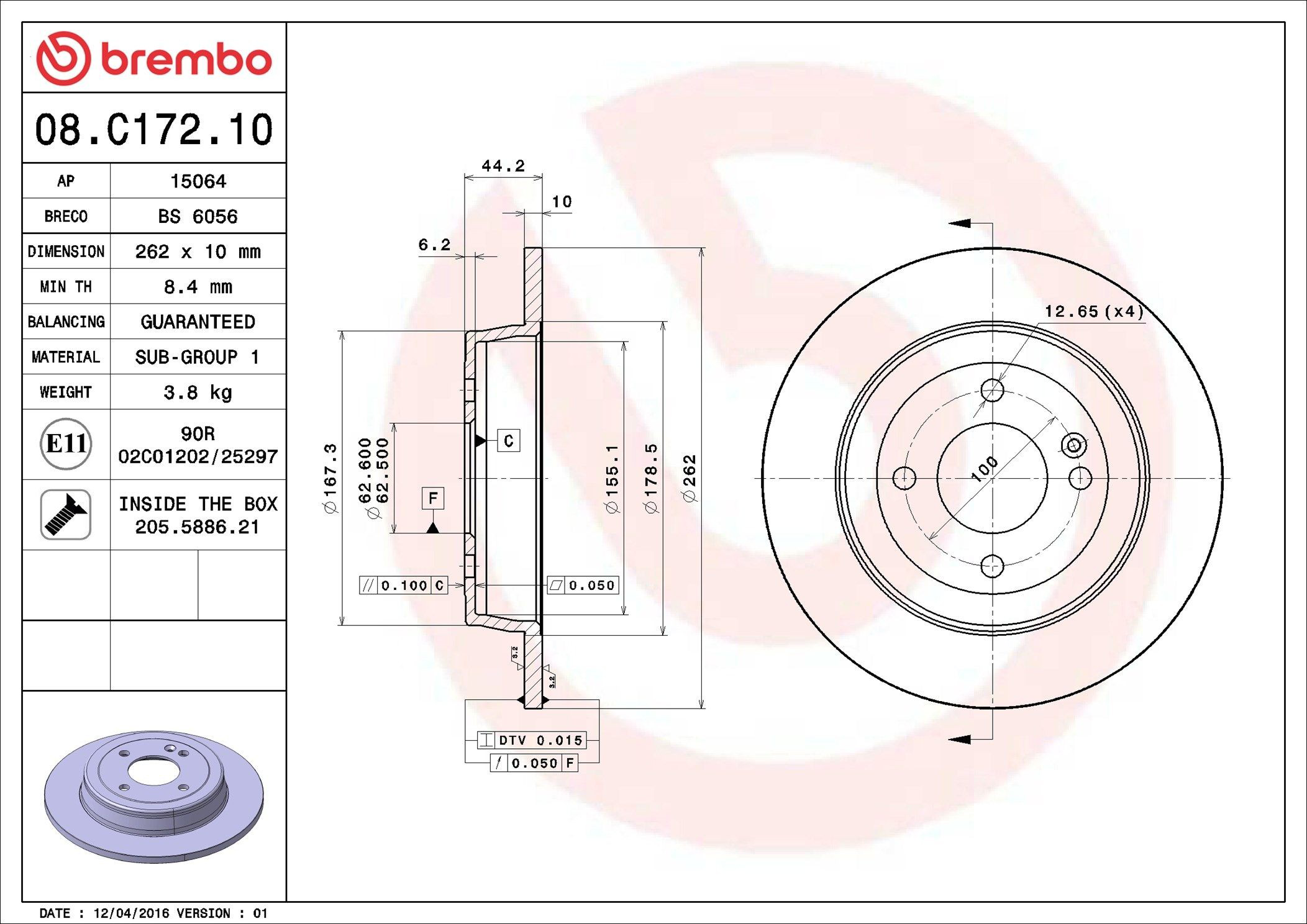 Задний тормозной диск Brembo 08C17210 цена, от 30.15 USD