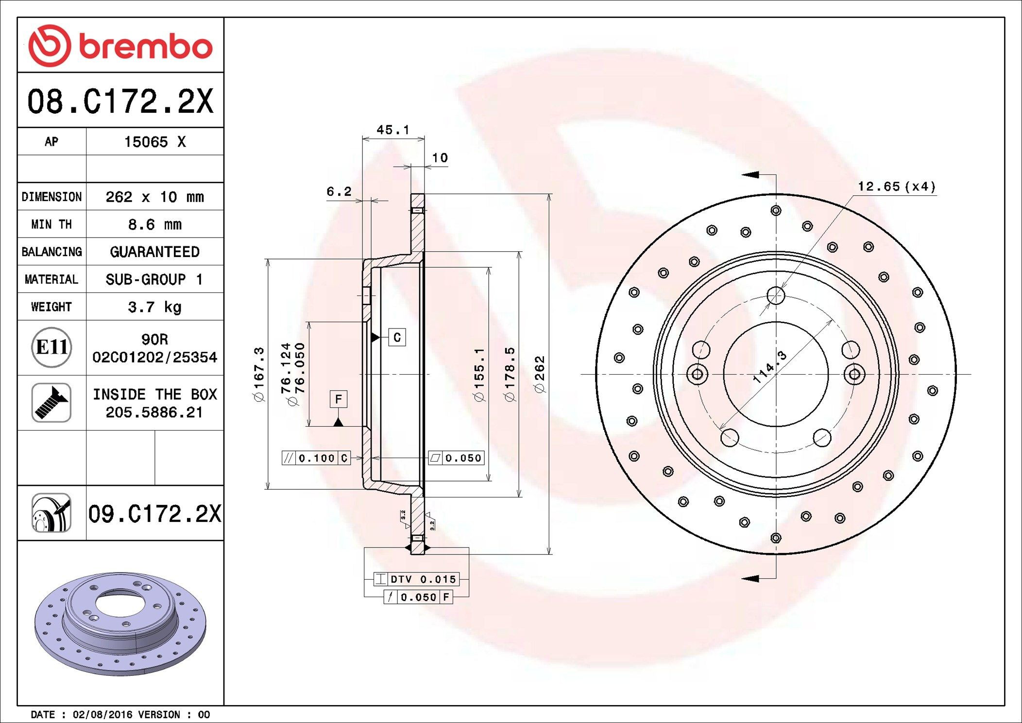 Задний тормозной диск Brembo 08C1722X цена, от 34.55 USD