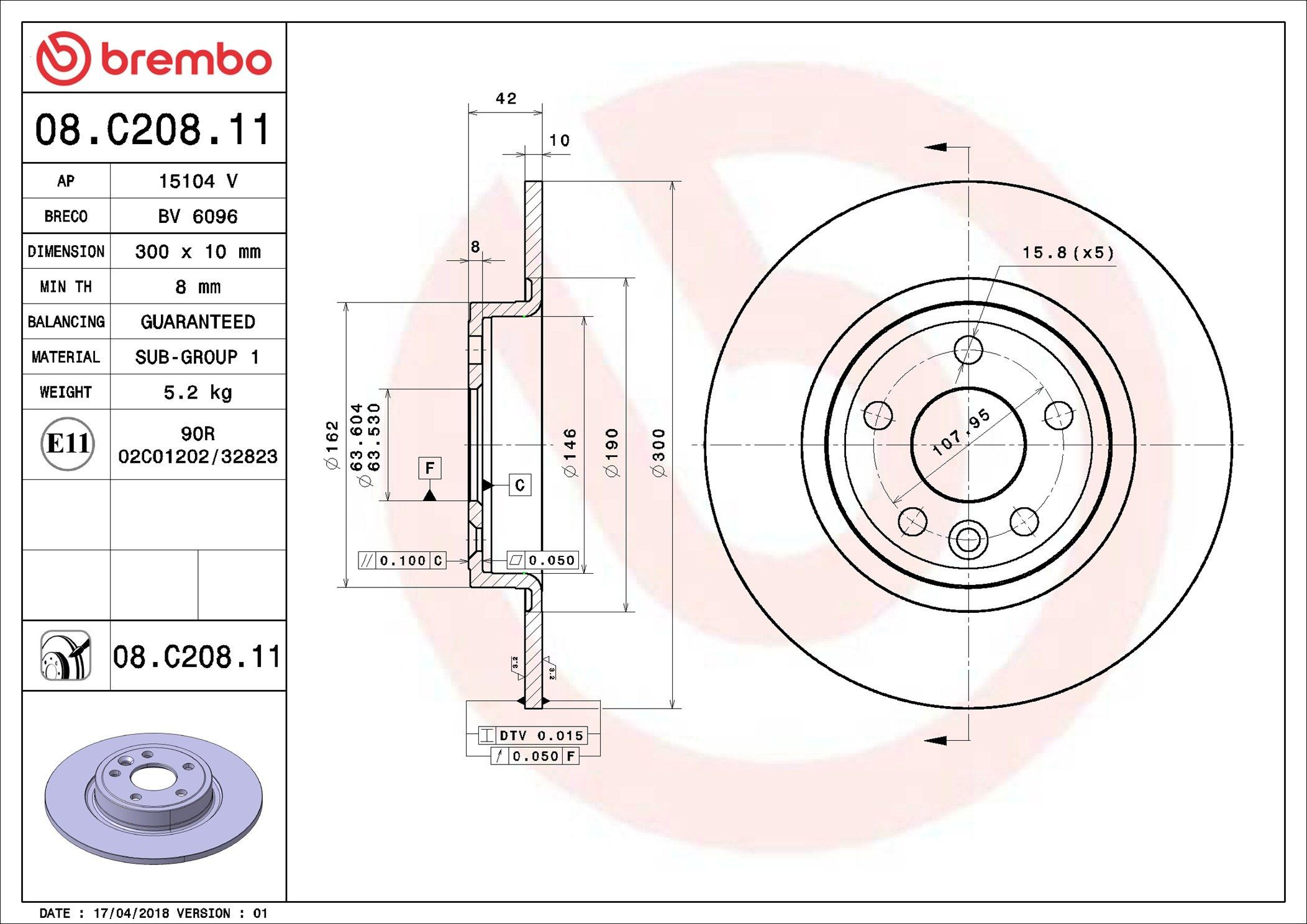 Тормозные диски 08C20811 Brembo