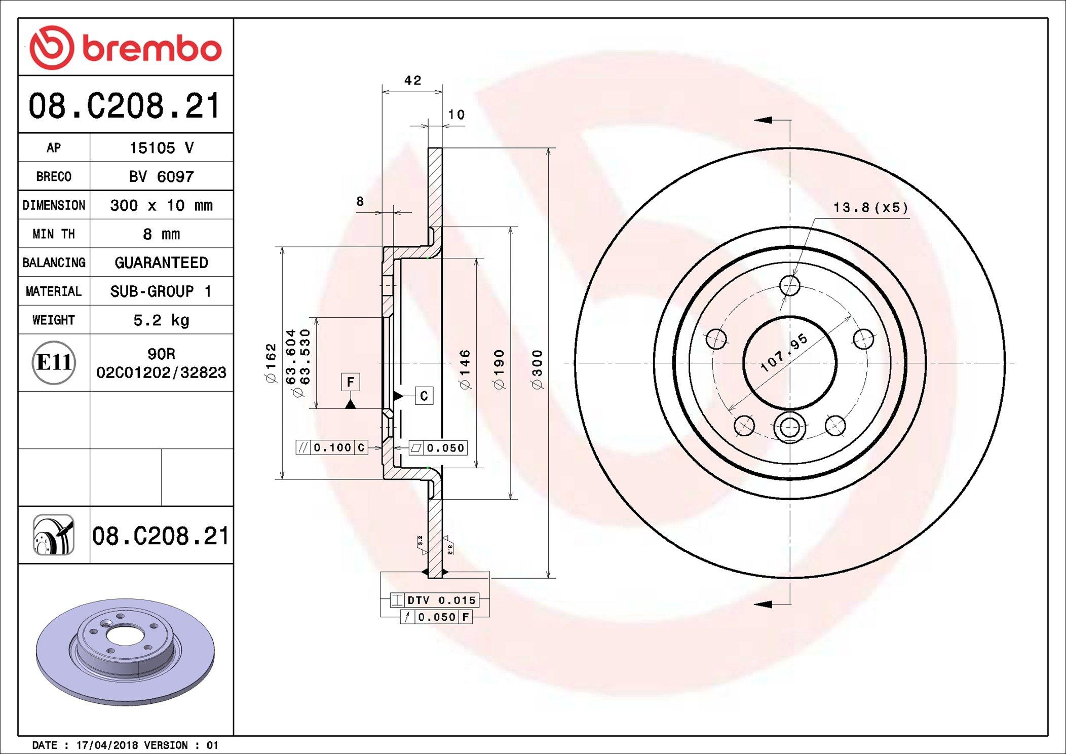 Задний тормозной диск Brembo 08C20821 цена, от 56.16 USD