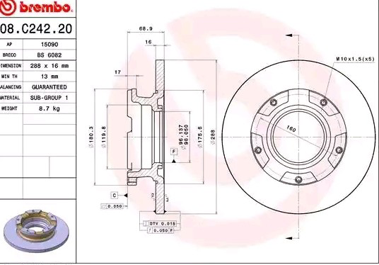 Задний дисковый тормоз Brembo 08C24220