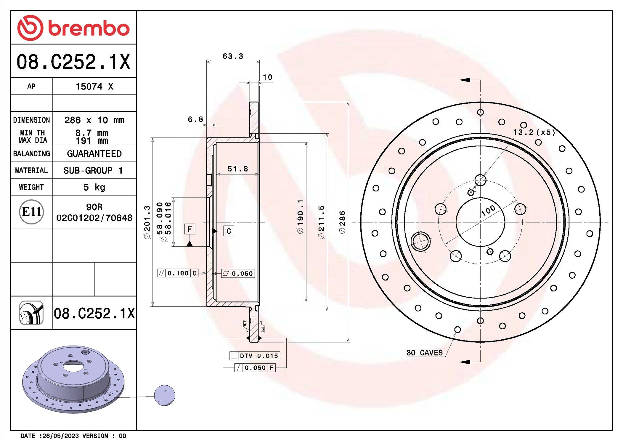 Задний тормозной диск Brembo 08C2521X цена, от 39.82 USD
