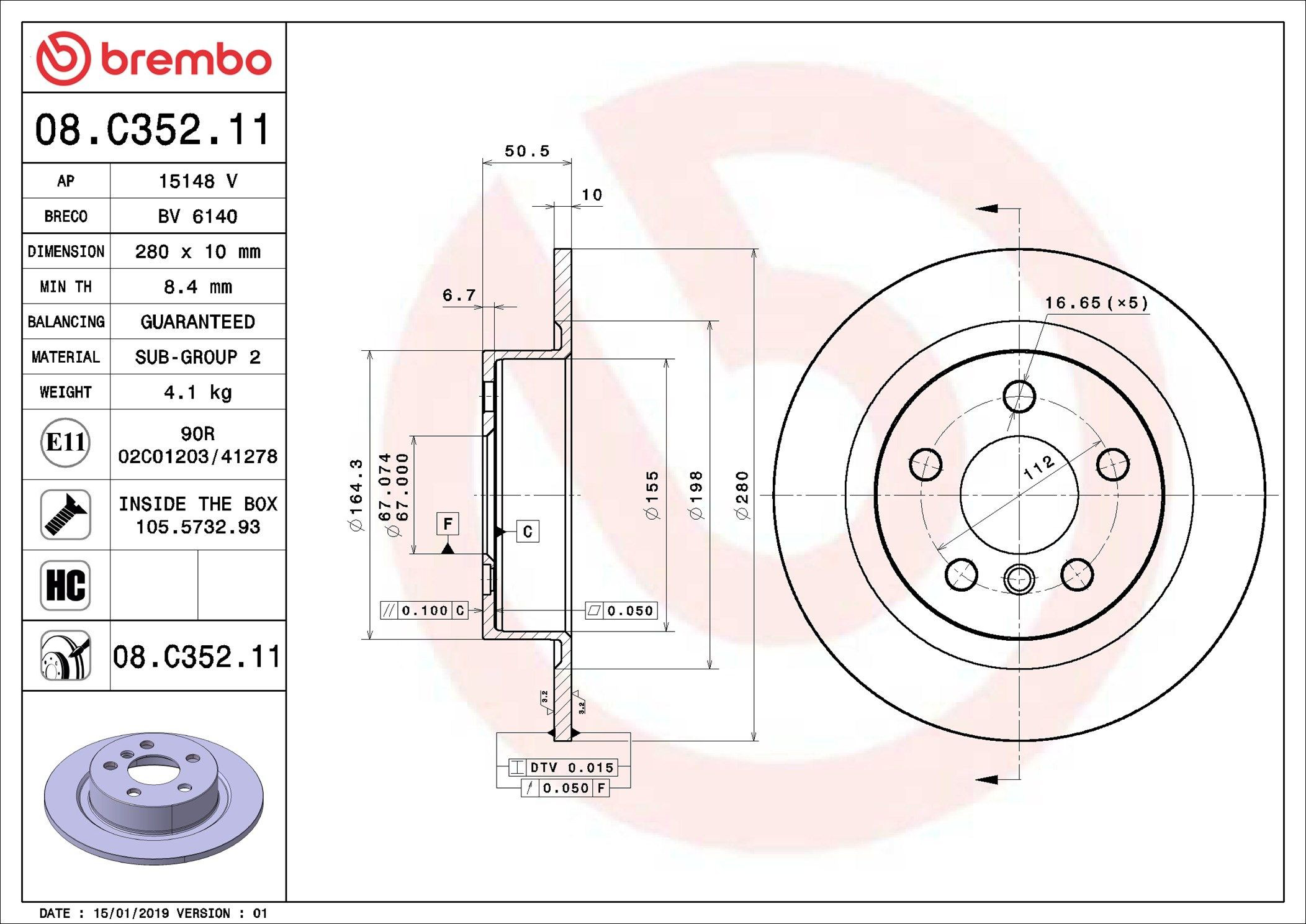 Задний тормозной диск Brembo 08C35211 цена, от 43.41 USD