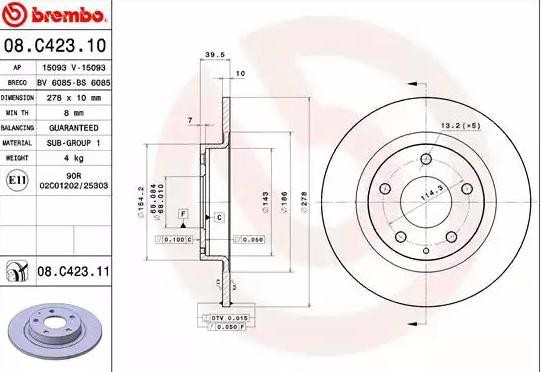 Купить 08C42311 Brembo Диск тормозной задний